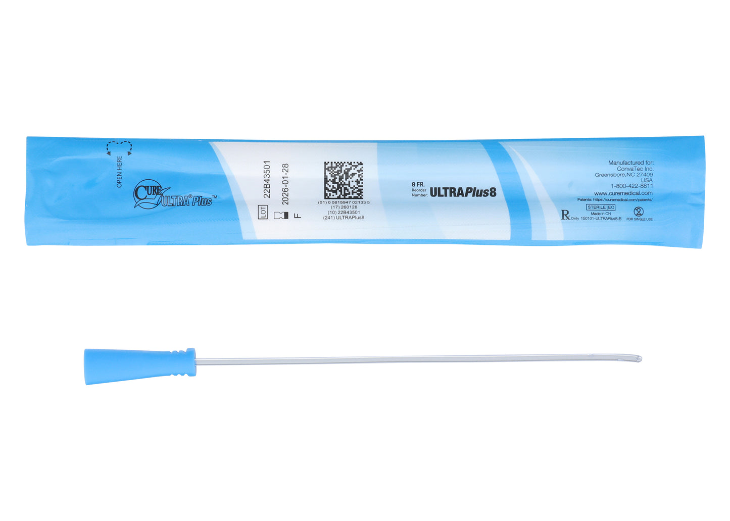 Cure Ultra Plus, 8" Female, Straight Tip, 8 FR (Box of 30)