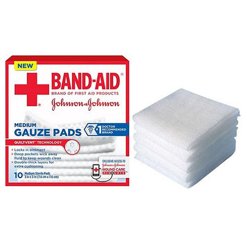 J & J Band-Aid First Aid Gauze Pads 3" x 3" 10 CT (Box of 10)