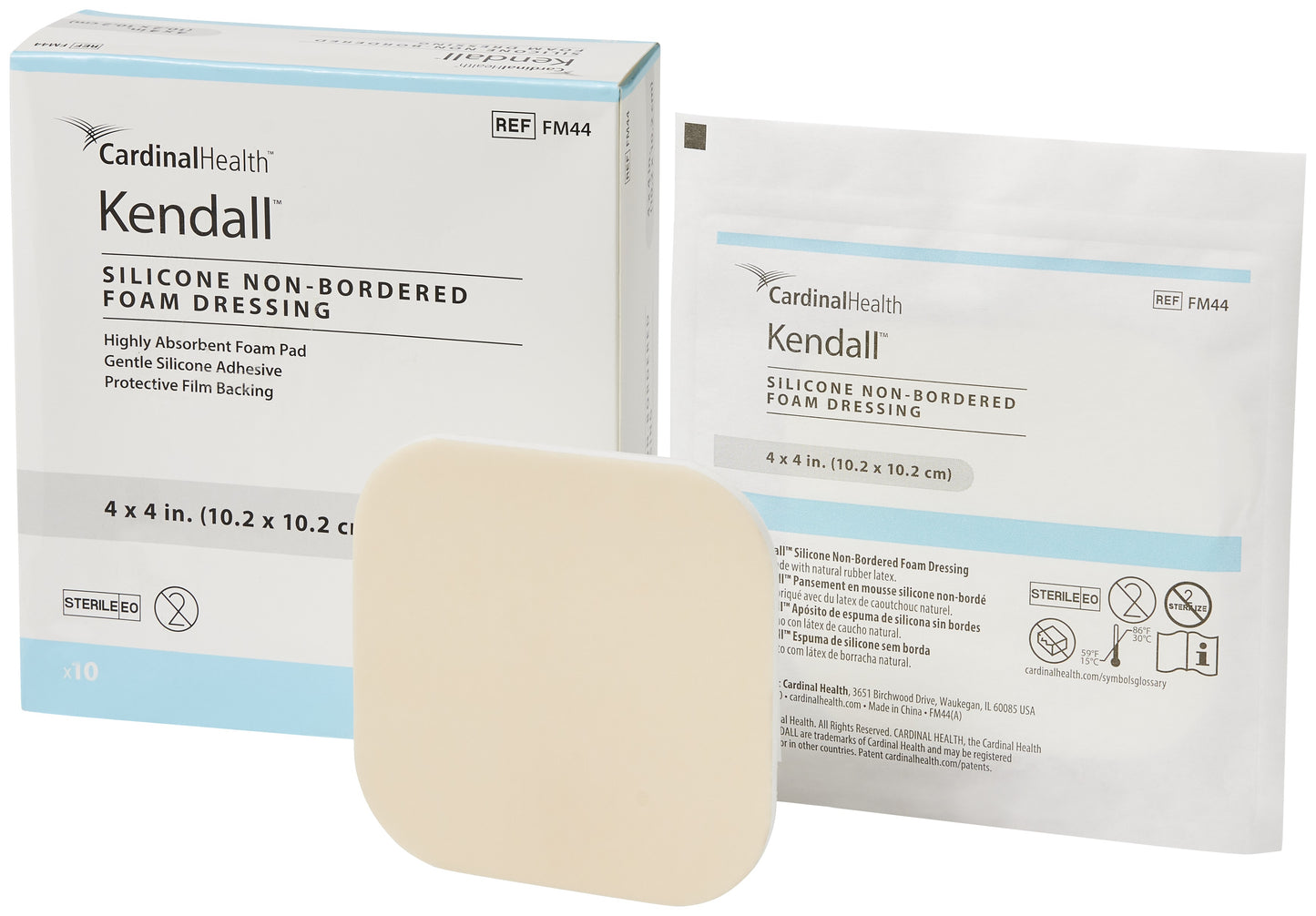 Cardinal Health Kendall Silicone Non-Bordered Foam Dressing, 4" x 4" - Replaces ZDSF44 (Box of 10)