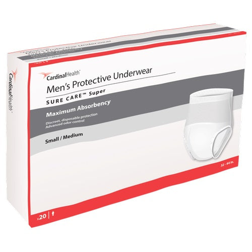 Cardinal Health, Men's Protective Underwear, Sure Care Super, Small/Medium, 32" - 44" (Package of 20)