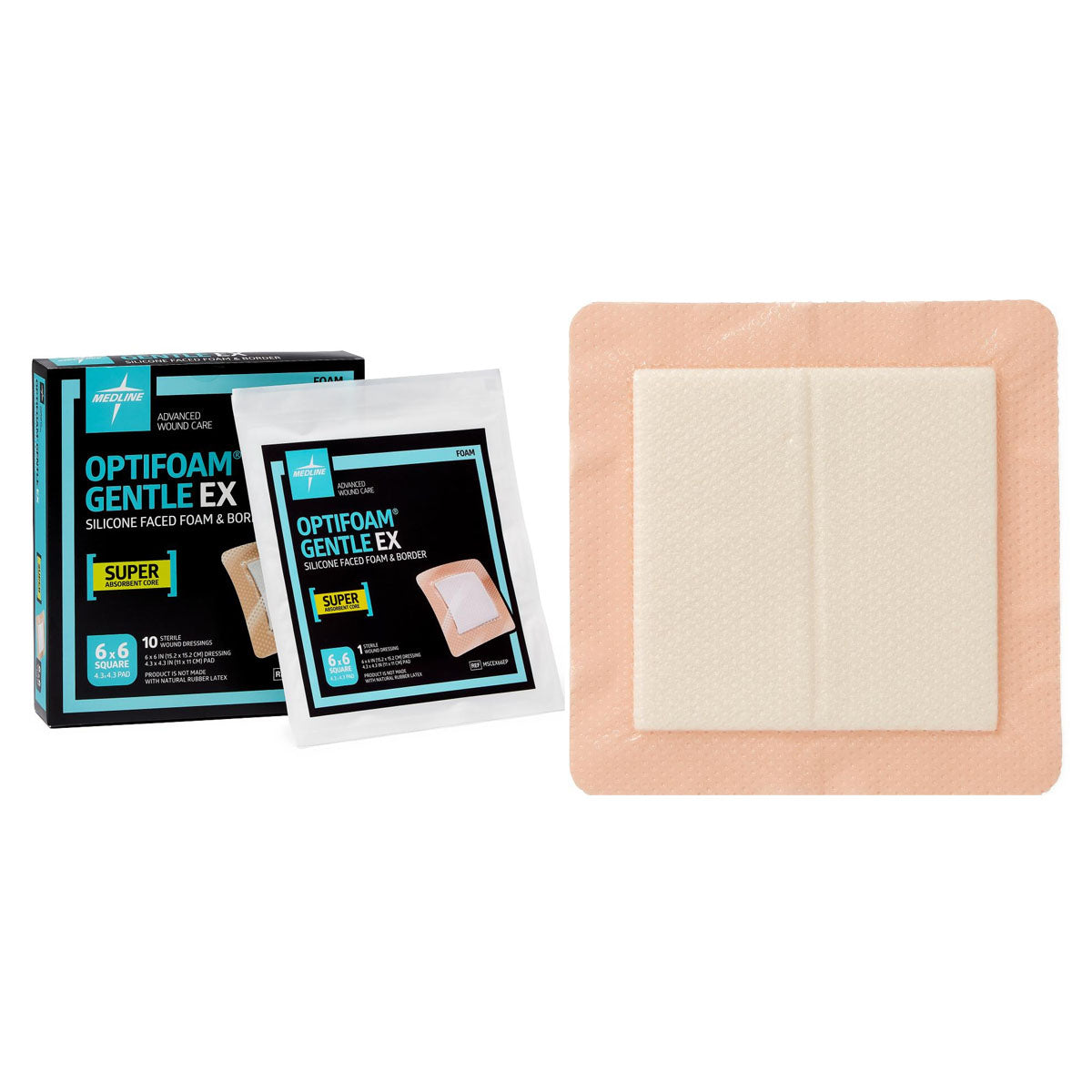 Optifoam Gentle EX Silicone-Faced Foam Dressing with Border, 6" x 6" (Box of 10)
