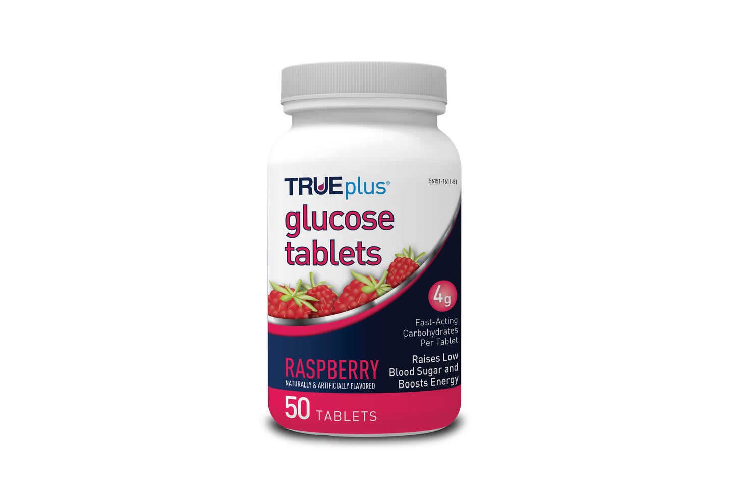 TRUEplus Glucose Tablets 50 count, Raspberry (Box of 50)
