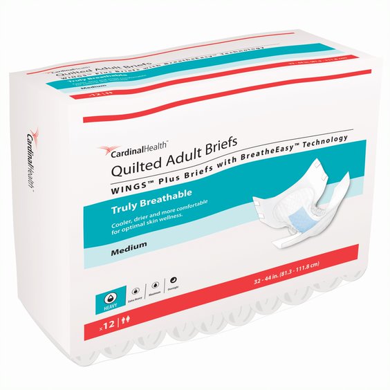 WINGS Plus Quilted Brief with BreatheEasy Technology, Medium, 32" - 44" (Package of 12)