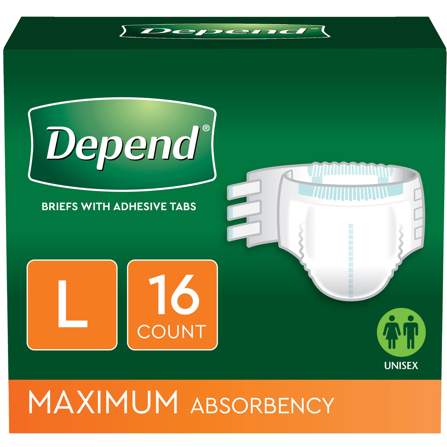 Depends Protection Brief with 4 Tabs Large 35" - 49" (Case of 48)
