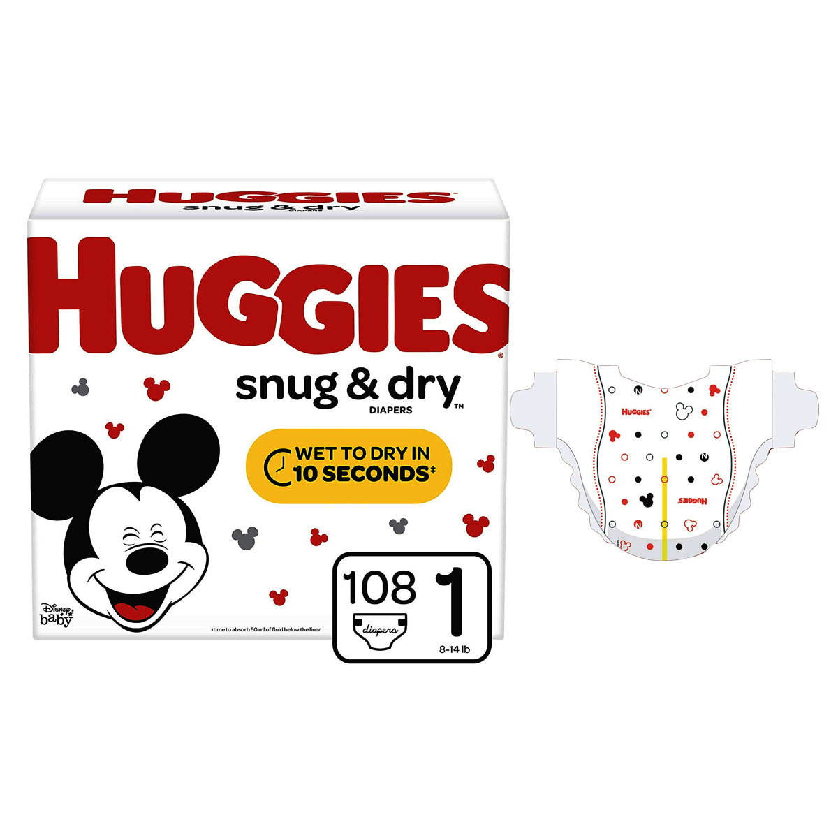 HUGGIES Snug and Dry Diapers, Size 1, BIG Pack, 108 Count (Case of 108)