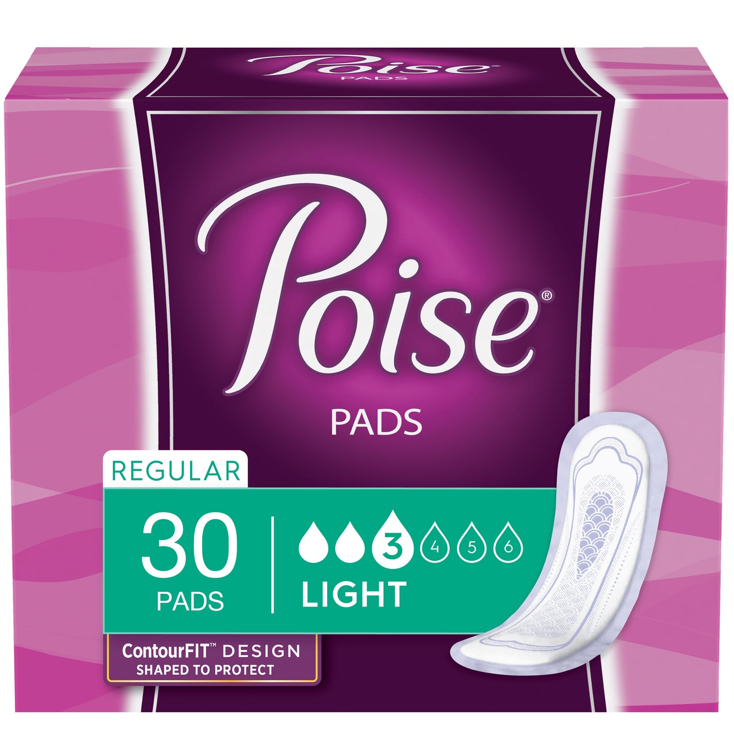 Poise Pads, Light Absorbency, Regular Length. (Package of 30)