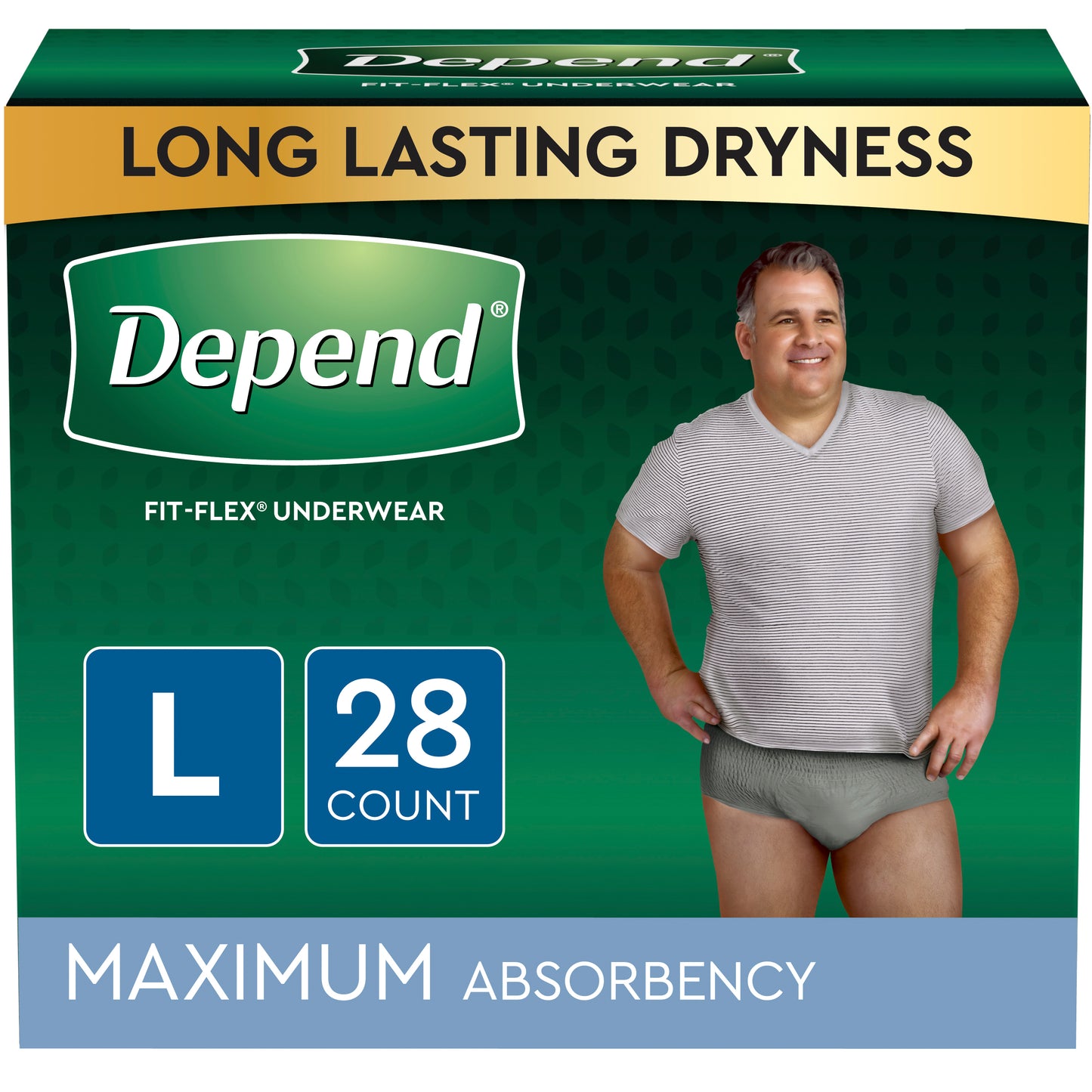 Depend Fresh Protection Adult Incontinence Underwear for Men, Disposable, Maximum Absorbency , Large, Grey, 28 ct (Package of 28)