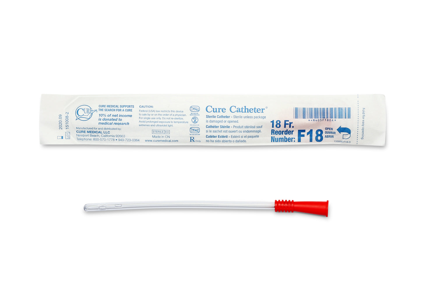Cure Catheter Uncoated, Single, Female, 6" Straight Tip, 18 FR (Case of 300)