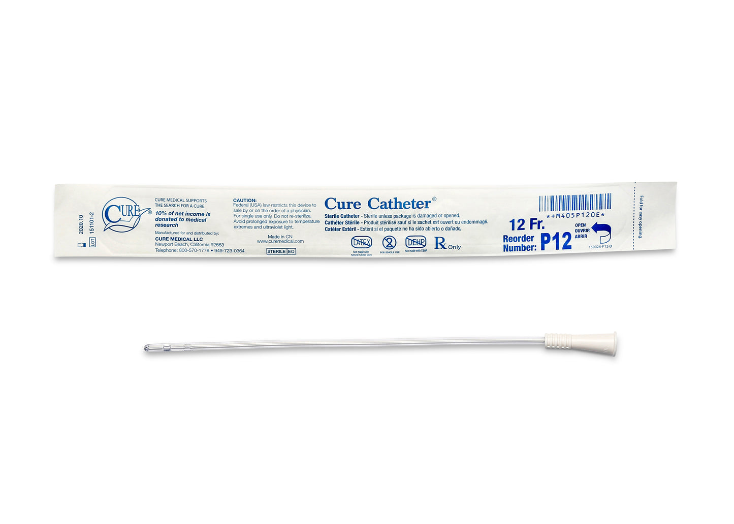 Cure Catheter Uncoated, Single, Pediatric, 10" Straight Tip, 12 FR (Case of 300)