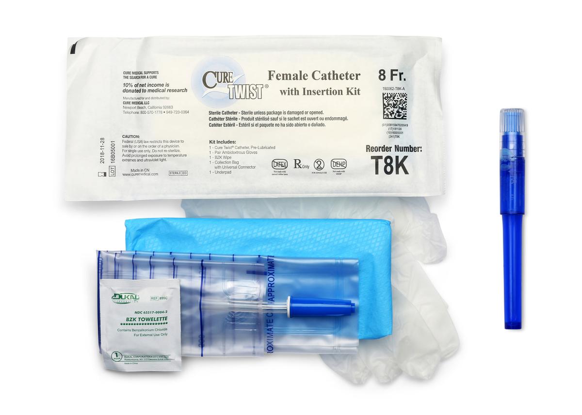 Cure Twist Female, 6" Straight Tip with Insertion Kit, 8 FR (Case of 90)