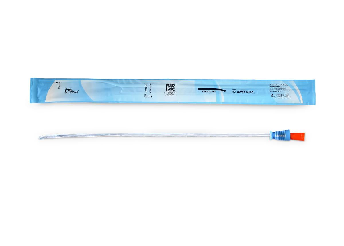 Cure Ultra Male Intermittent Catheter, 16" Coude Tip, 16 FR (Box of 30)