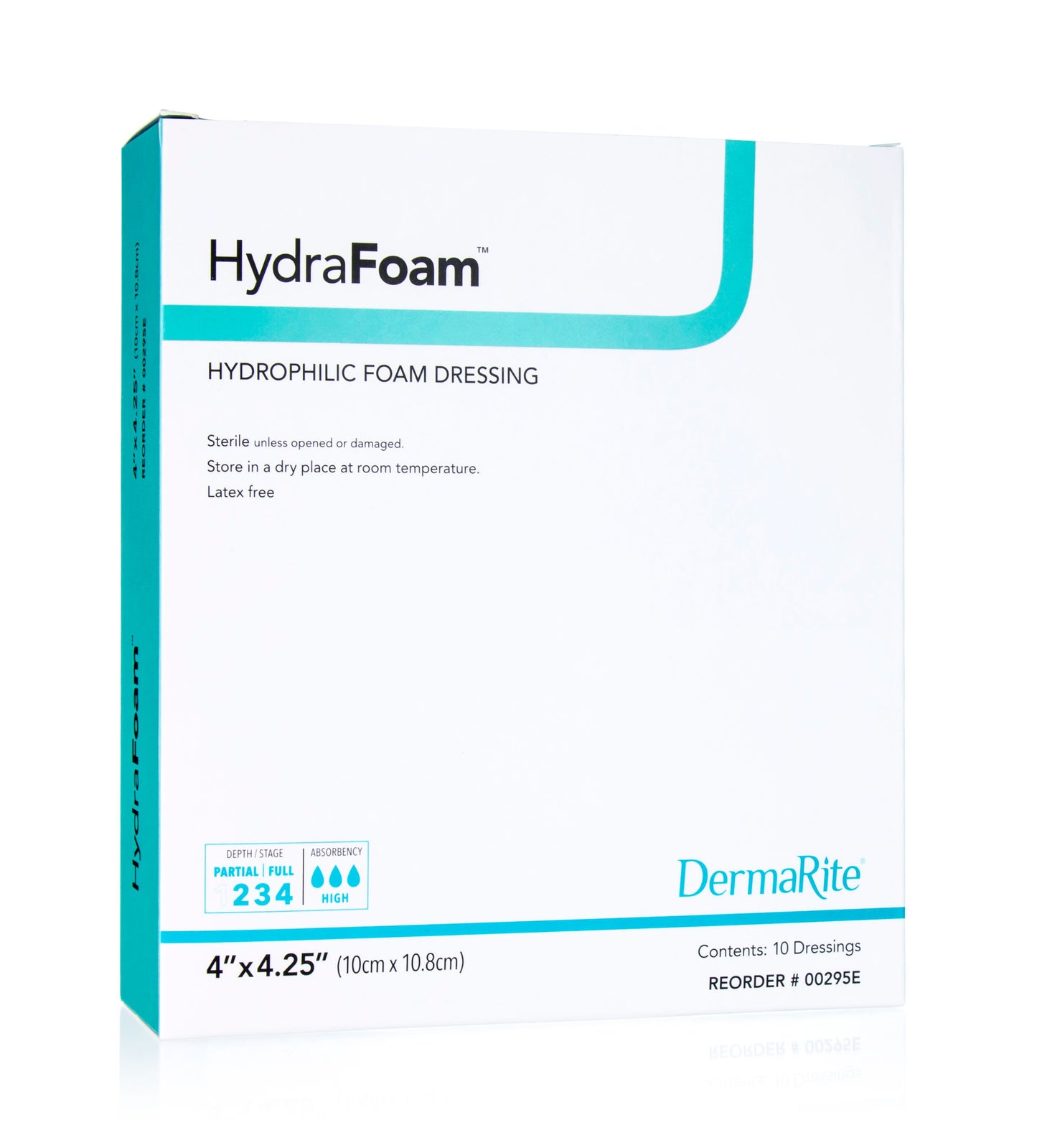 HydraFoam Hydrophilic Foam Dressing, 4" x 4.25" (Box of 10)