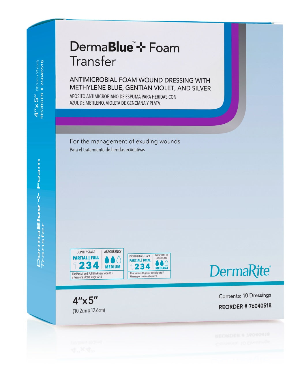 Dermablue+ Foam Wound Dressing, 4" X 5" x 1/4"