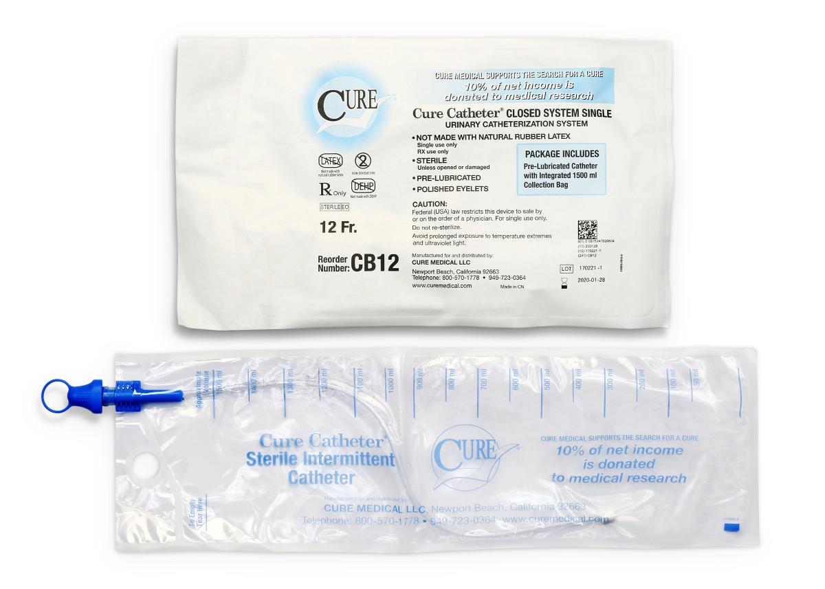 Cure Catheter Single, Closed System, Unisex, Straight Tip, 12 FR (Case of 100)