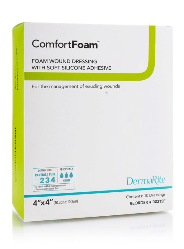 ComfortFoam Self-Adherent Soft Silicone Foam Dressing, Non-Border 4" x 4" (Box of 10)