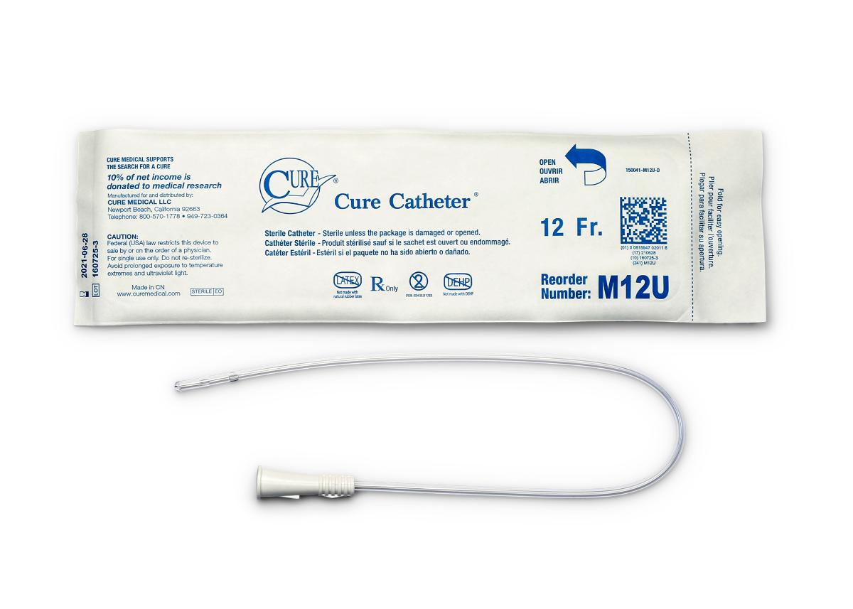 Cure Medical Pocket Catheter, Single, Male, 16" Straight Tip, 12 FR (Case of 300)