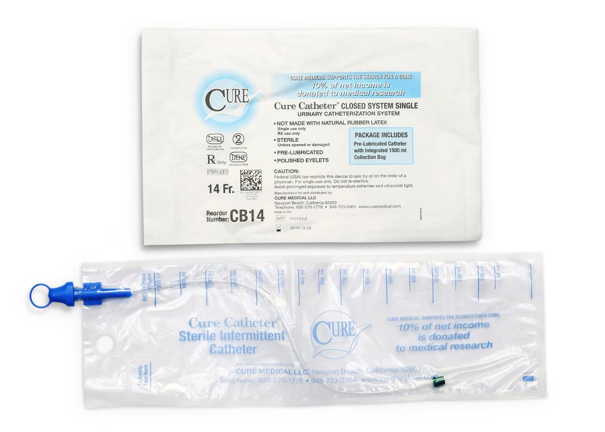 Cure Catheter Single, Closed System, Unisex, Straight Tip, 14 FR (Case of 100)