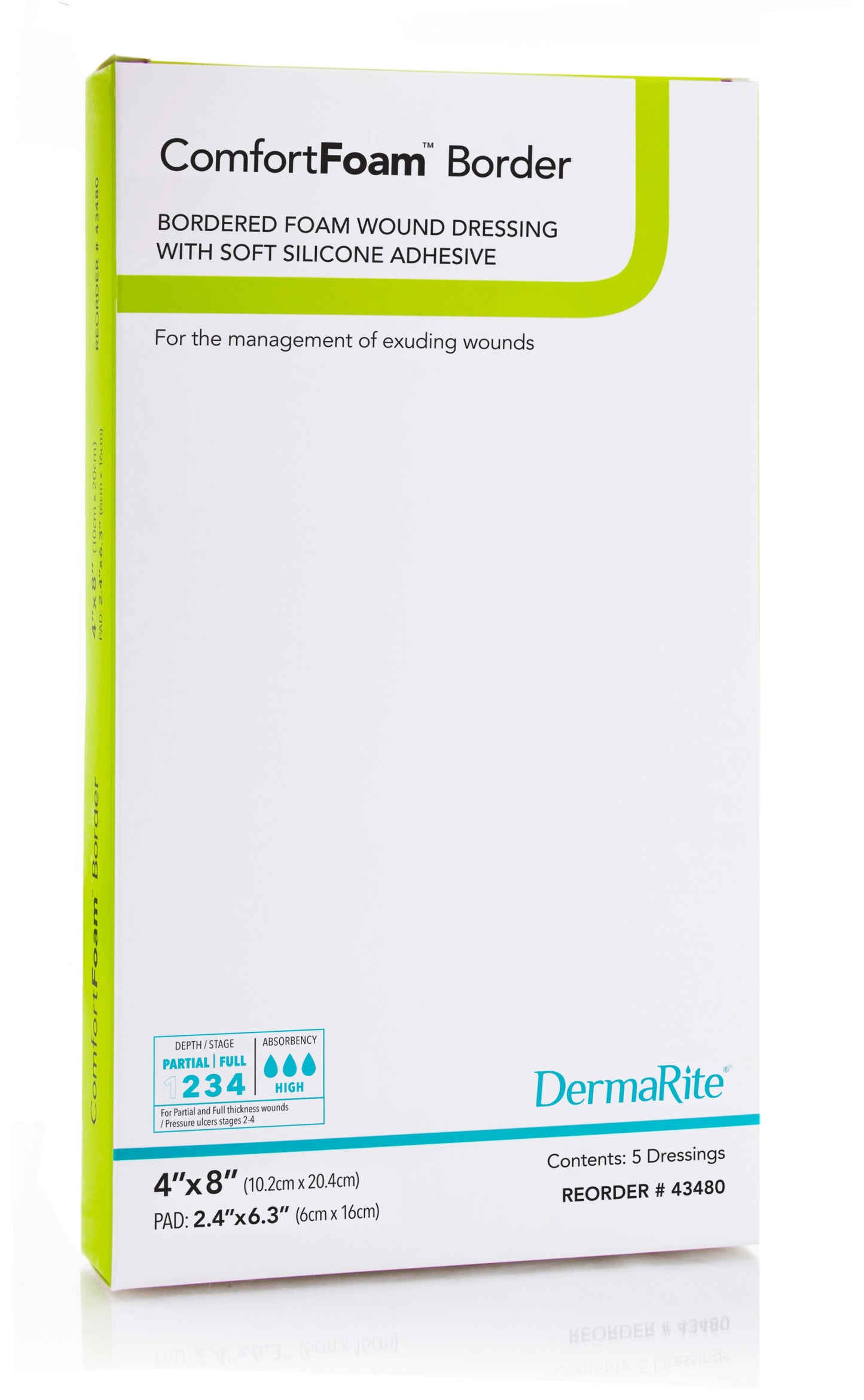 ComfortFoam Silicone Foam Border Dressing, 4" x 8" (Box of 5)