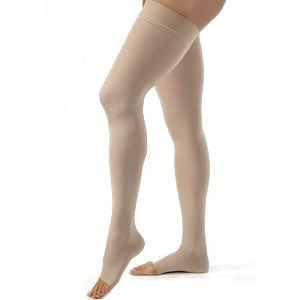 Opaque Thigh High, 30-40, Open Toe, Med, Beige