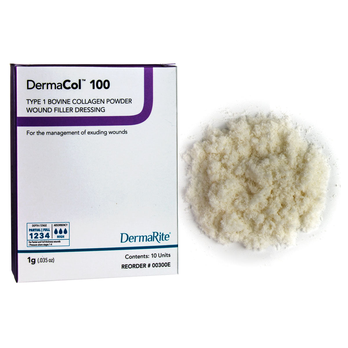 DermaCol 100 Type 1 Bovine Collagen Powder Wound Filler Dressing, 1 Gram (Box of 10)