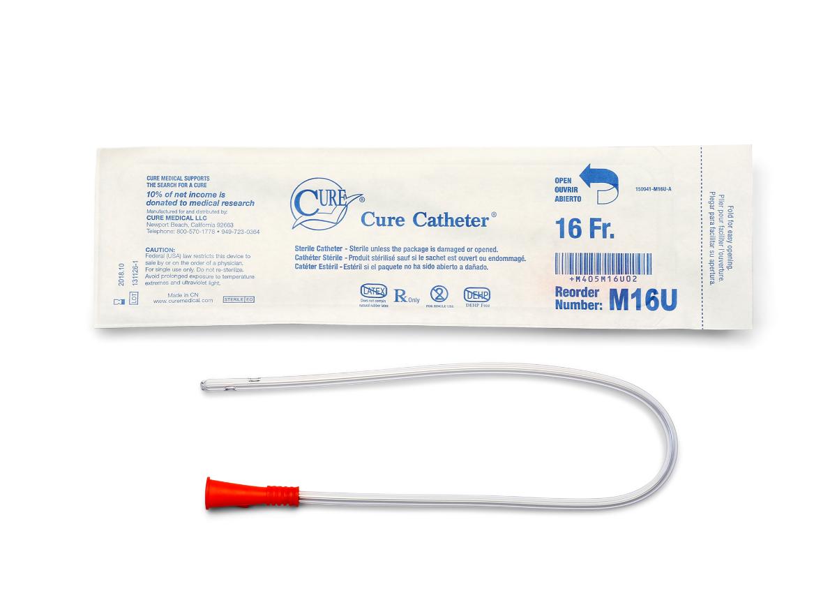 Cure Medical Pocket Catheter, Single, Male, 16" Straight Tip, 16 FR