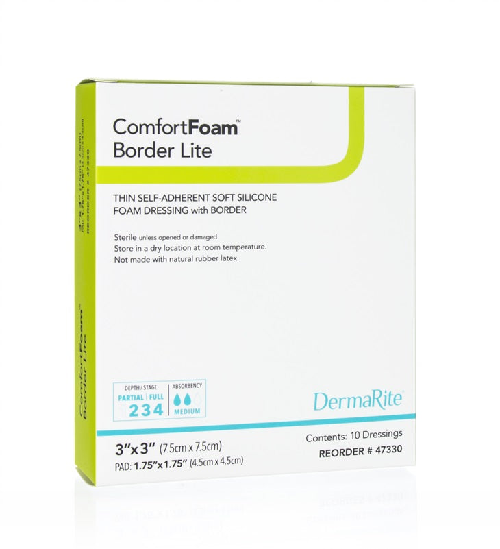 ComfortFoam Silicone Foam Border Lite Dressing, 3" x 3" (Box of 10)