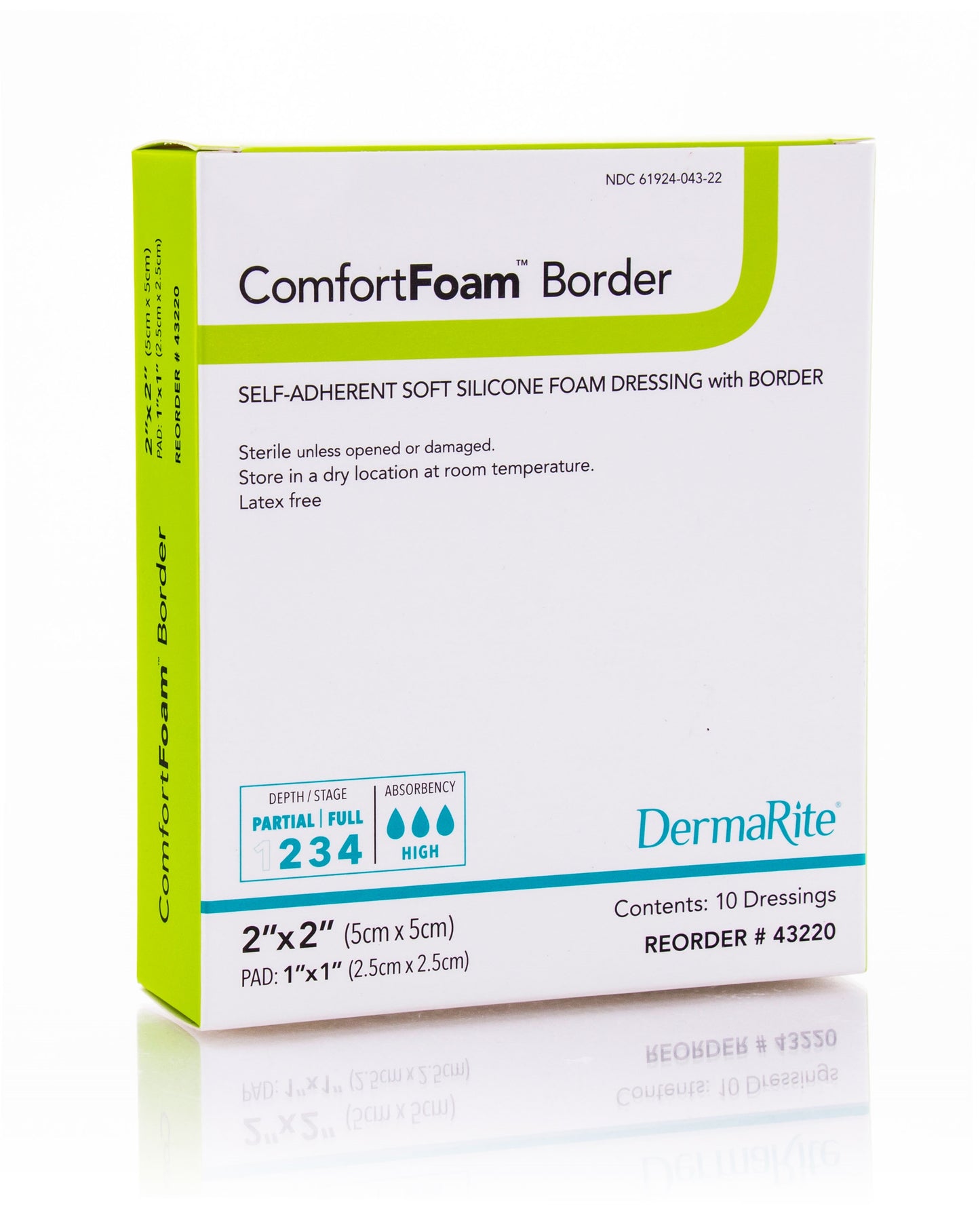 ComfortFoam Silicone Border Foam Dressing, 2" x 2" (Box of 10)