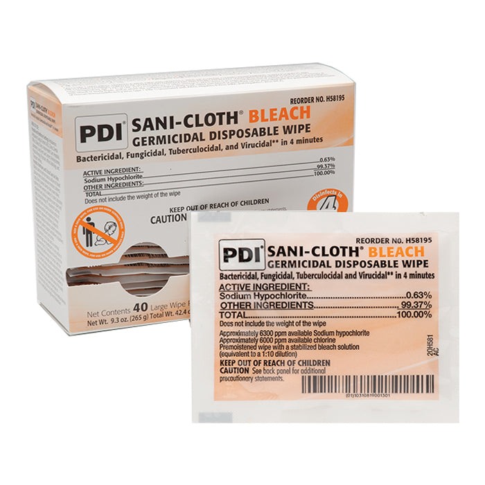 Sani-Cloth Bleach Germicidal Disposable Wipe, Large Individual Packet, 5 x 7