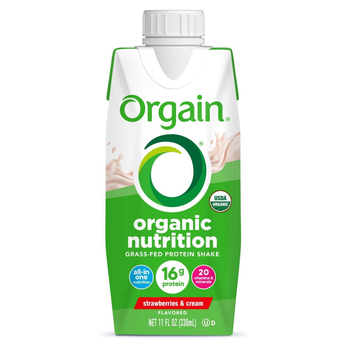 Orgain Organic Nutrition All-in-One Nutritional Shake, Strawberries and Cream, 11 fl oz (Package of 4)