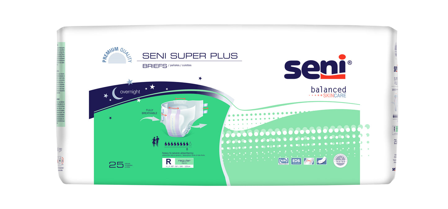 Seni Super Plus Briefs, Regular, 25 Count - 40" - 50" (Package of 25)