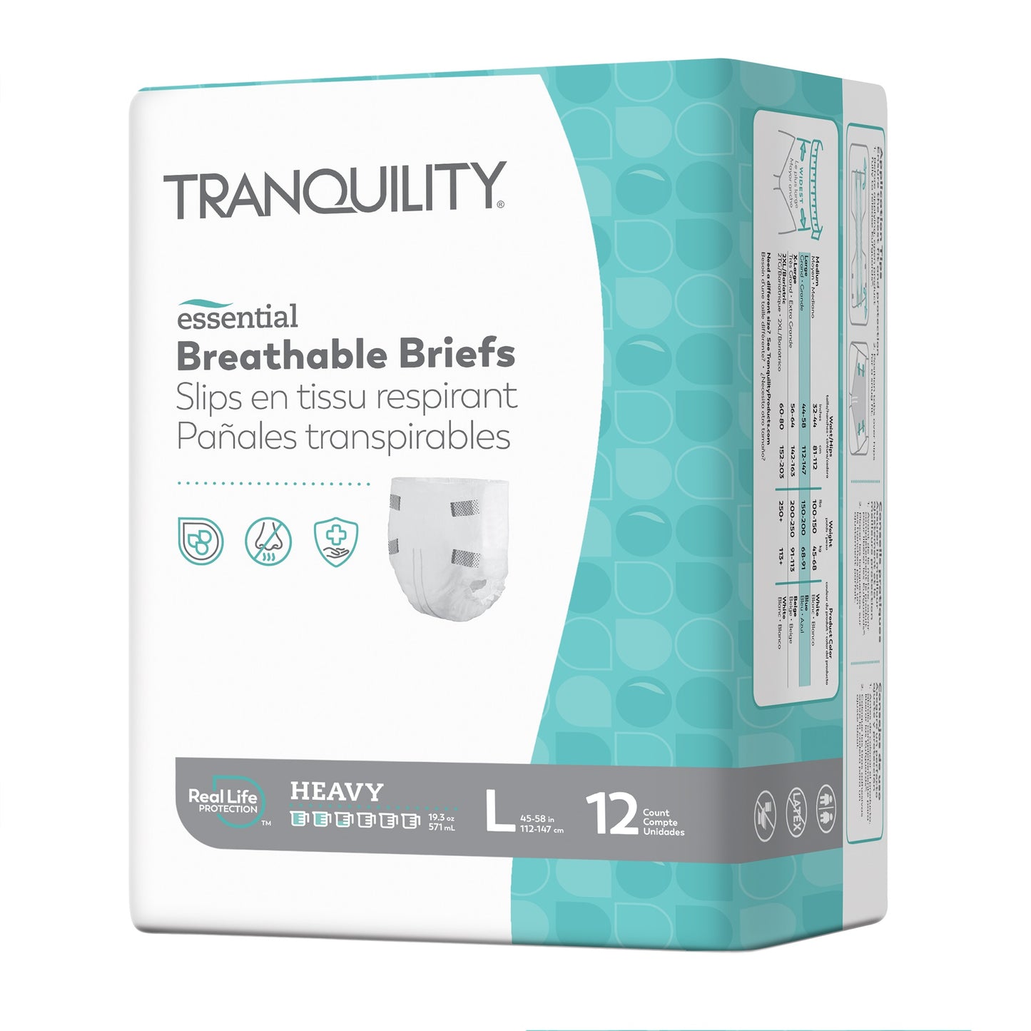 Tranquility Essential Breathable Briefs - Heavy, Large, 44" - 58", 150 - 200 lbs (Package of 12)