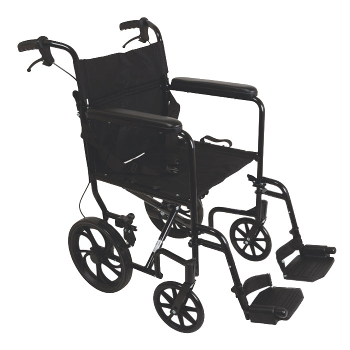 ProBasics Transport Chair Aluminum 19" with 12" Rear Wheels, Black