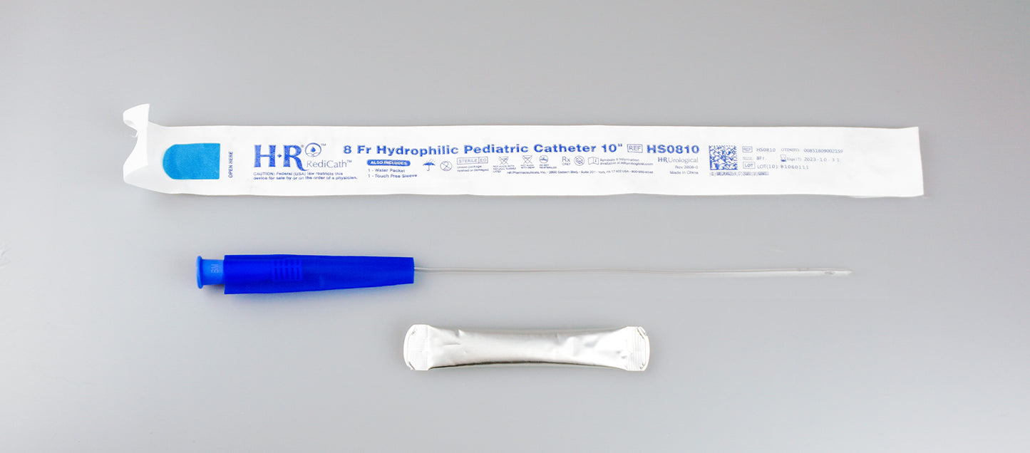 TruCath Hydrophilic Catheter with water bag and touch free sleeve, 8FR, 10"