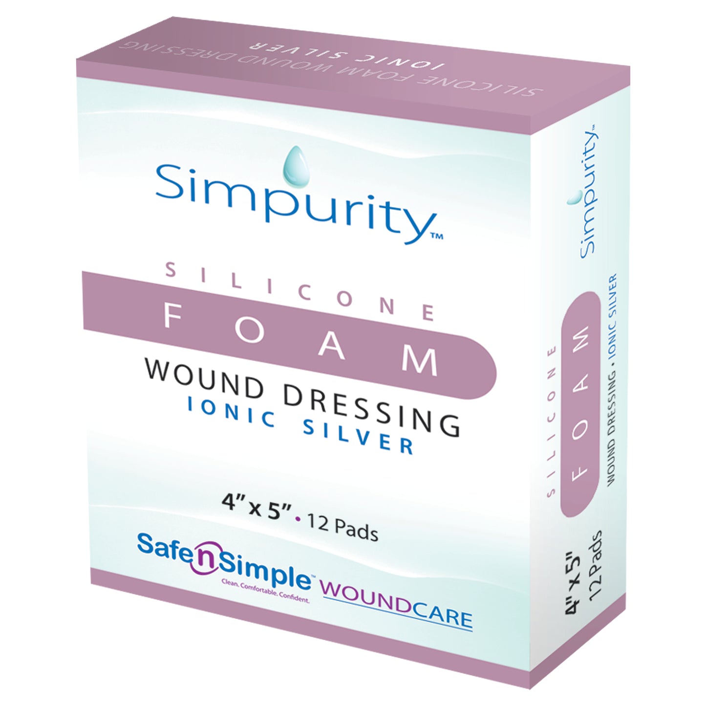 Simpurity Foam Wound Dressing Silver Silicone, 4" x 5"