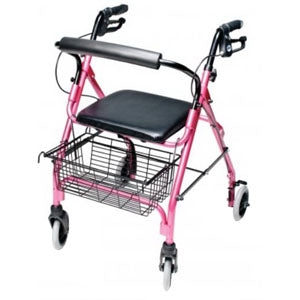 Lumex Walkabout Lite Four-Wheel Rollator, Pink, 6" Wheel