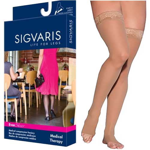 782N Style Sheer Thigh, 20-30mmHg, Open Toe, Medium, Long, Natural