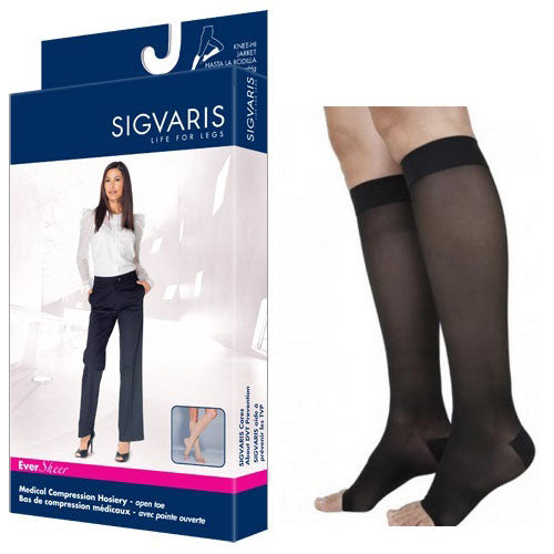 782C Style Sheer Calf, 20-30mmHg, Open Toe, Large, Short, Black (Package of 2)