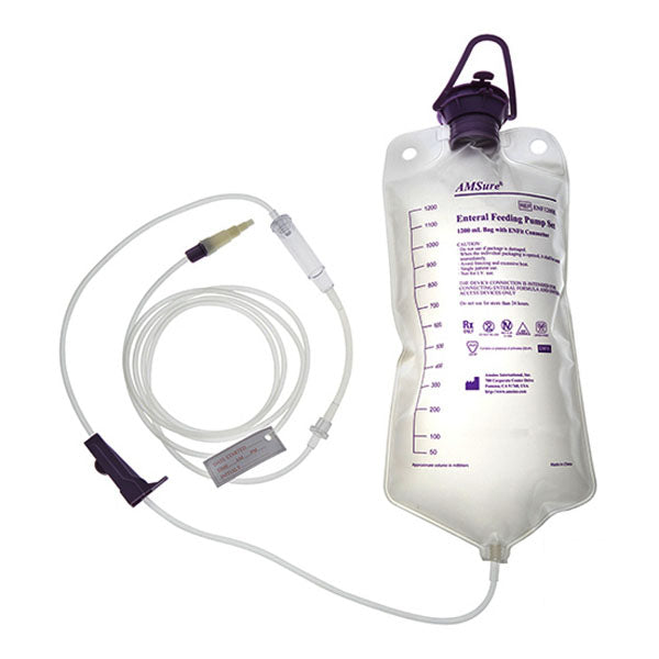 AMSure Enteral Feeding Bag Pump Set with ENFit & Transition Connectors, 1200 mL (Case of 30)