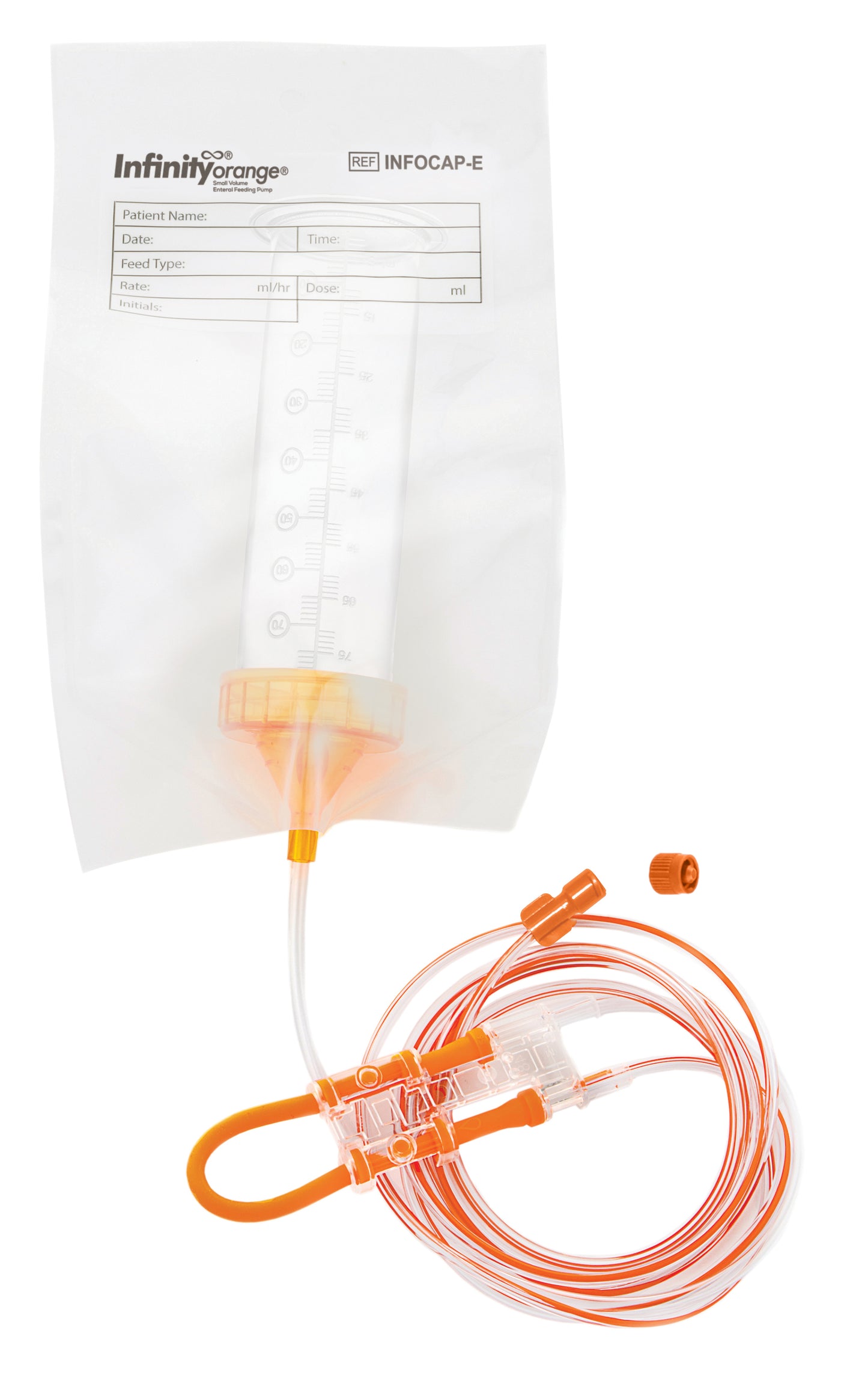 Infinity Orange Screw Cap Enteral Pump Delivery Set with ENFit Connector