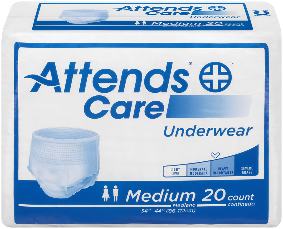 Attends Care Underwear, Moderate-Heavy Absorbency, Medium, 34" - 44" (Package of 25)