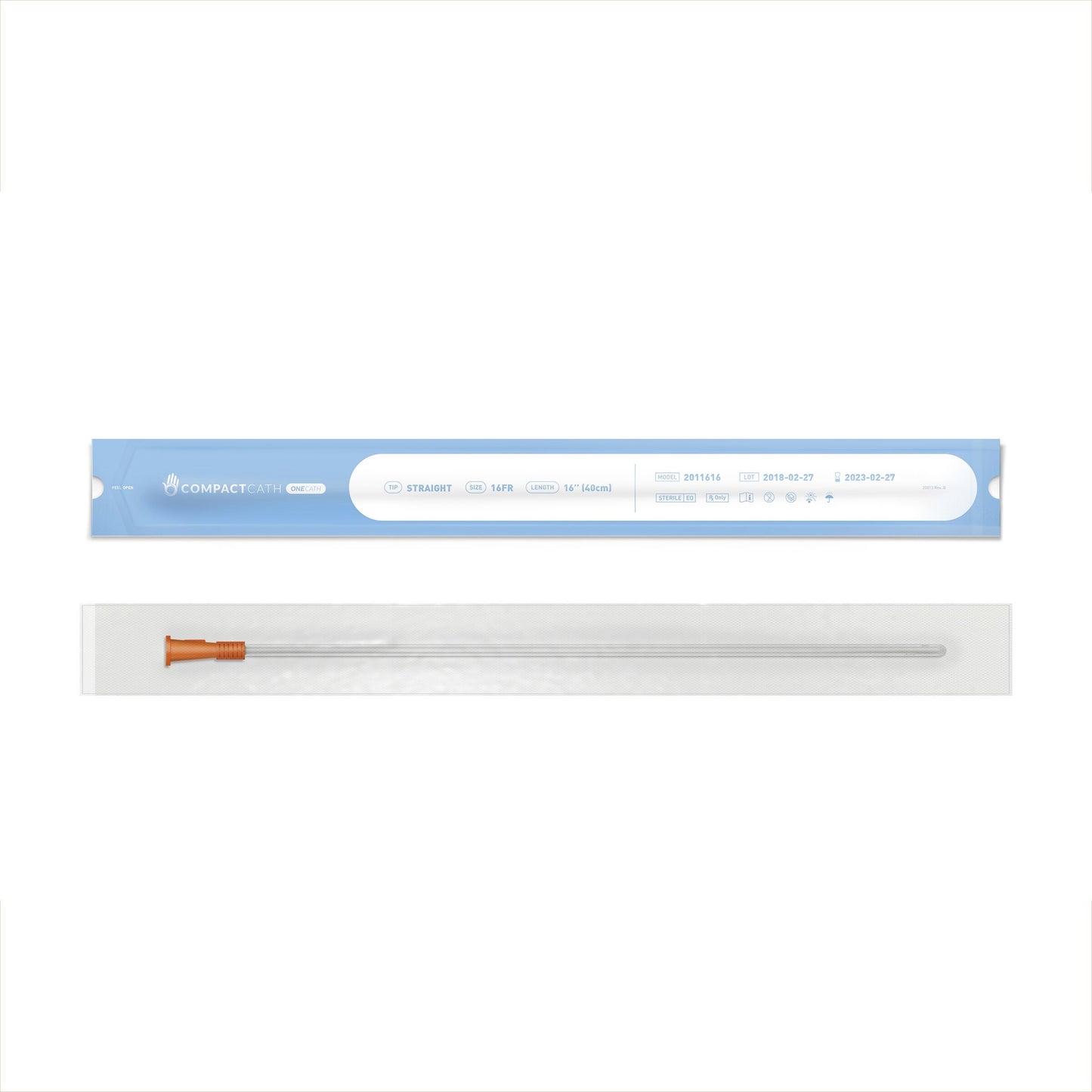 CompactCath OneCath Male Catheter, Straight Tip, 14 FR, 16" with Silicone Oil