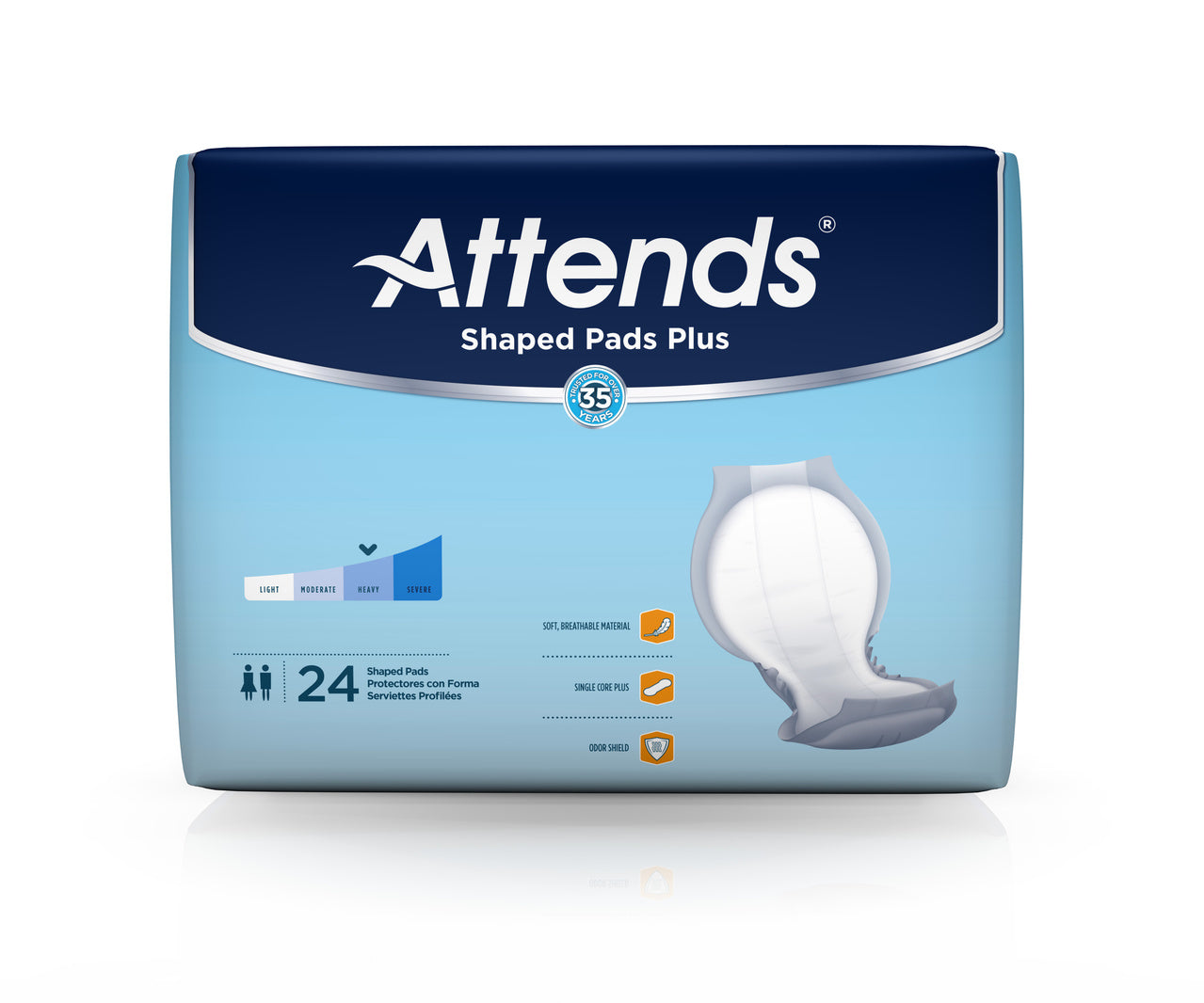 Attends Shaped Pads, Day Plus- Replaces Item 48SPDP (Case of 80)
