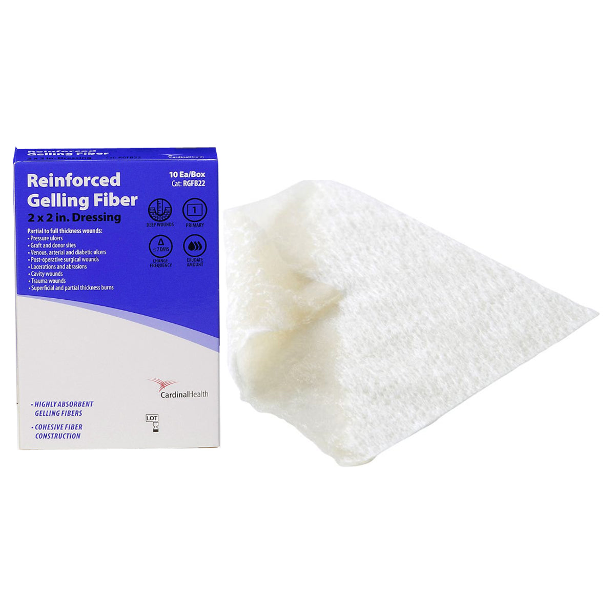 Cardinal Health Reinforced Gelling Fiber Wound Dressing, 2" x 2" (Box of 10)