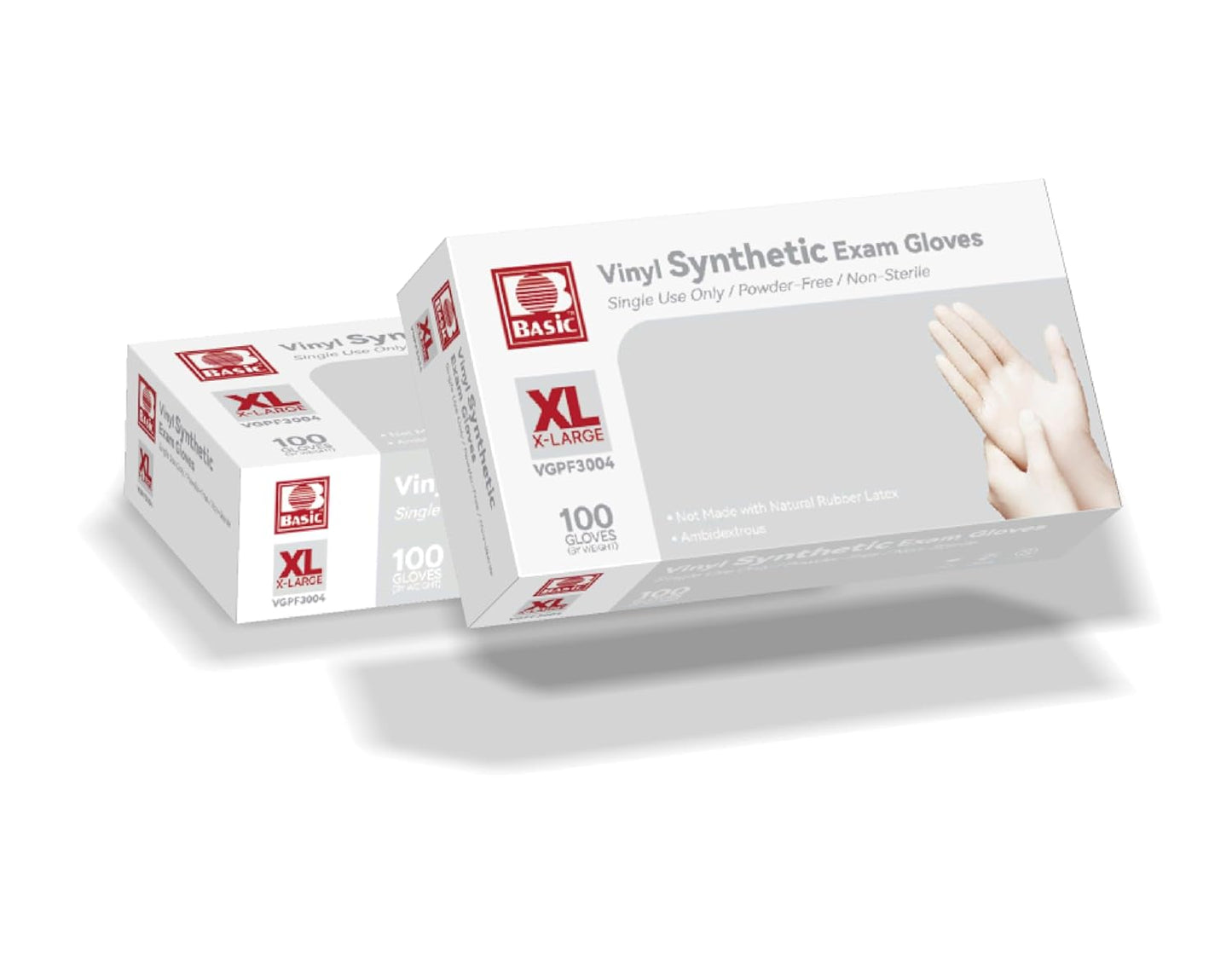 Basic Medical Clear Vinyl Exam Gloves - Latex-Free & Powder-Free - VGPF-3004 (Case of 1,000), Xtra Large