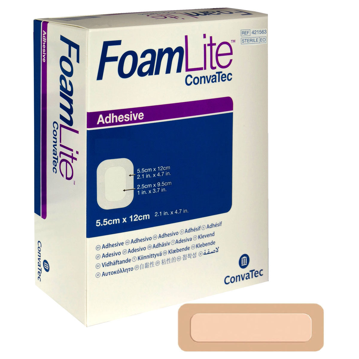 FoamLite Foam Adhesive Dressing, Rectangle, 2" x 4.8" (Box of 10)