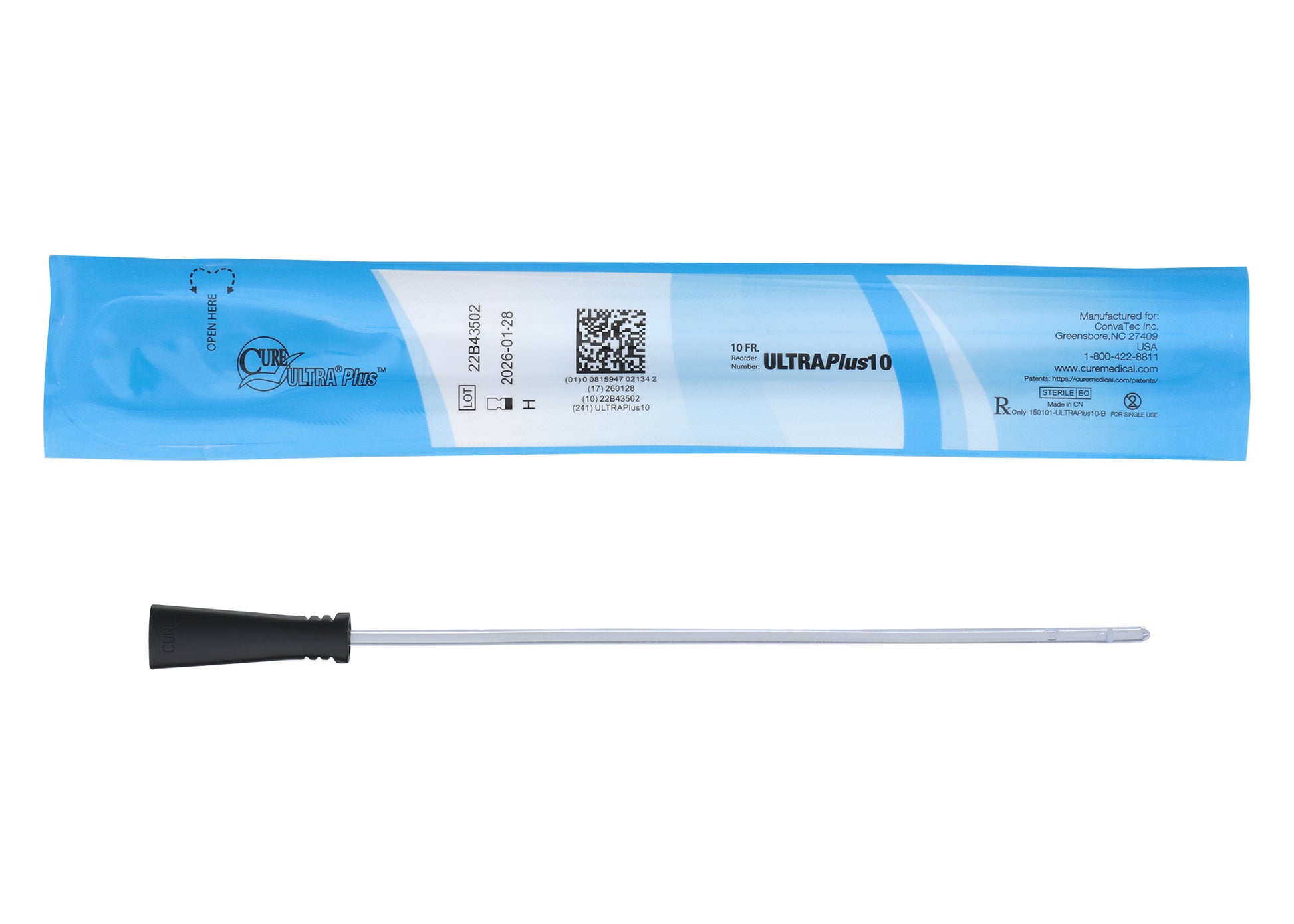 Cure Ultra Plus, 8" Female, Straight Tip, 10 FR (Box of 30)