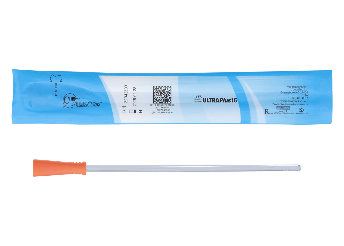 Cure Ultra Plus, 8" Female, Straight Tip, 16 FR (Box of 30)