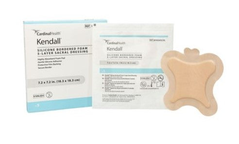 Cardinal Health Kendall Silicone Bordered 5-Layer Foam Sacral Dressing, Small, 7.2" x 7.2" - Replaces ZDSF77SB
