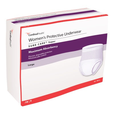 Cardinal Health, Women's Protective Underwear, Sure Care Super, Large, 45"-58" (Package of 18)