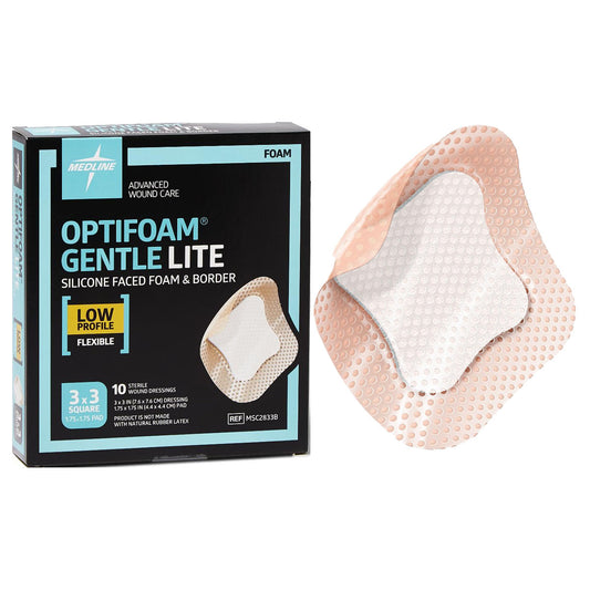 Optifoam Gentle Lite Foam Dressing with Border, 3" x 3" (Box of 10)